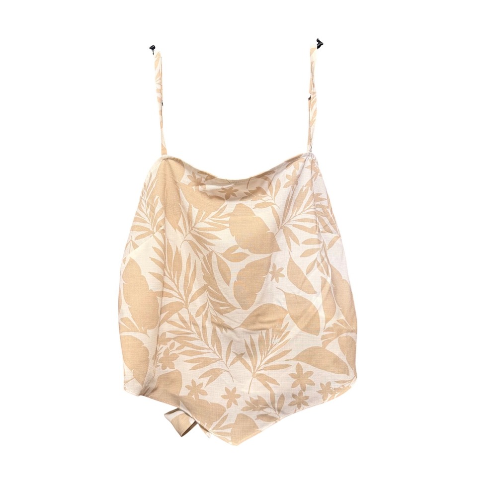 A. Byer Womens Beige Tropical Palm Floral Handkerchief Hem Tie Back Cami Top L